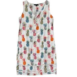 For Cynthia Sleeveless Lace Up Pineapple Print Mini Shift Dress Multi Size Small